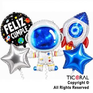 SET DE GLOBOS METALIZADO ASTRONAUTA 5 UNIDADES